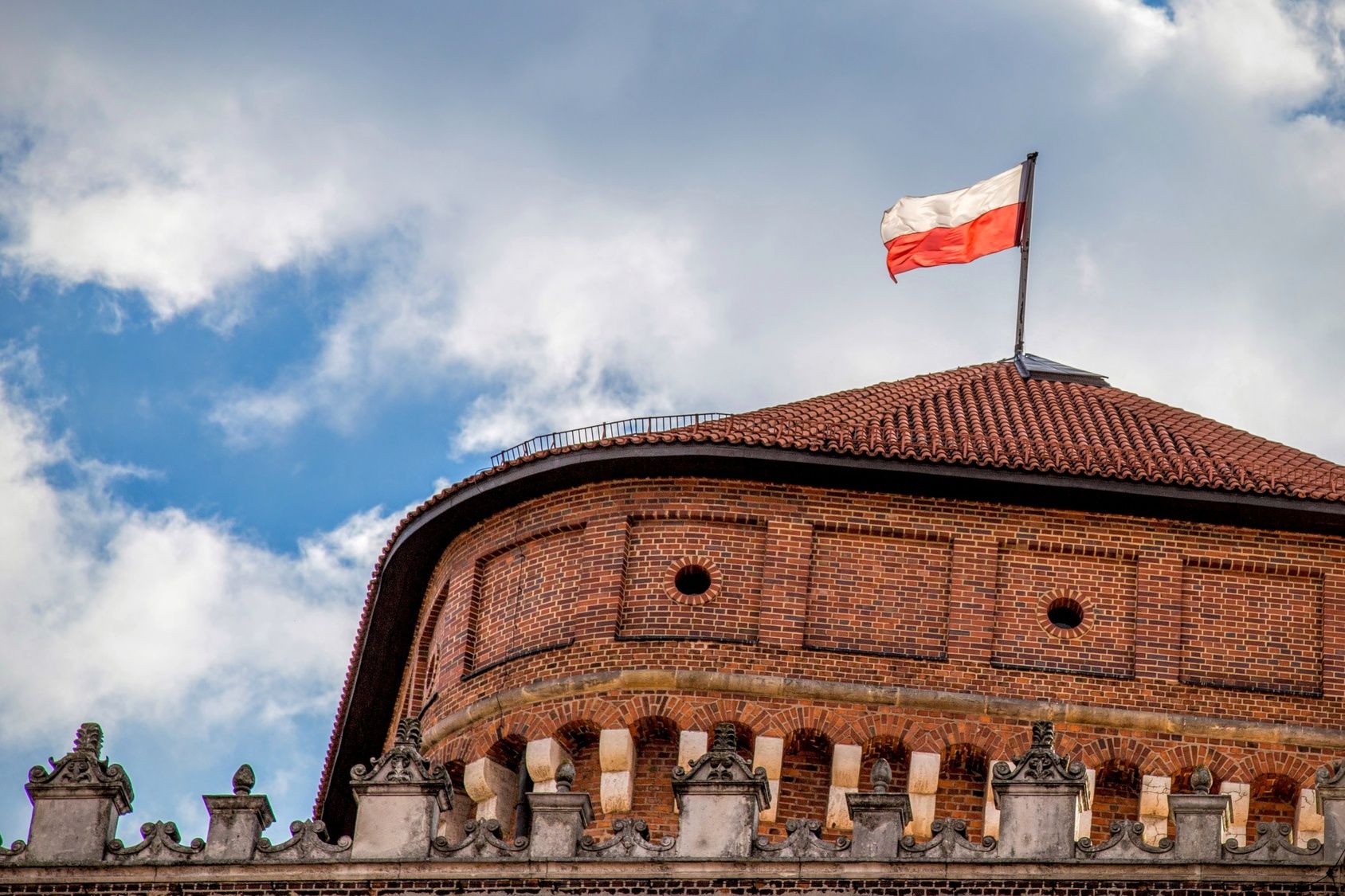 Polish flag on the castle