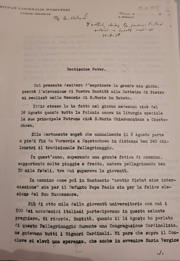 list kard. Wyszyńskiego do Jana Pawła I